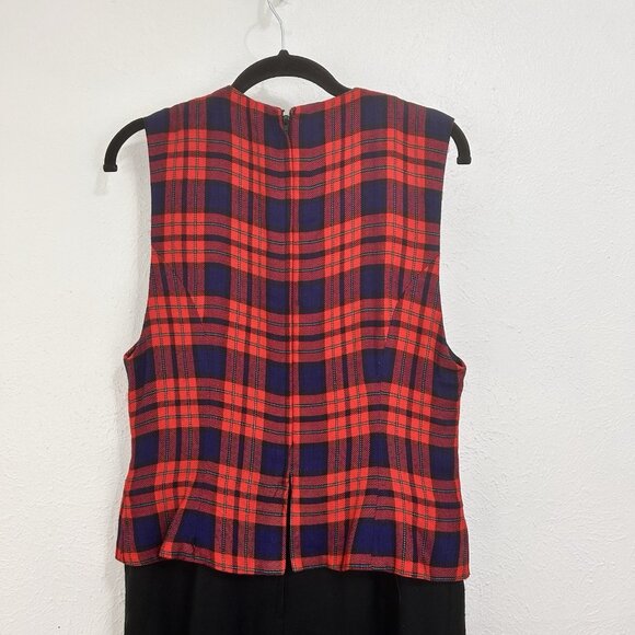 VTG 80s Red Tartan Plaid Jumper Vest Dress Sz 4 Preppy Academia Goth School Girl - Picture 13 of 14